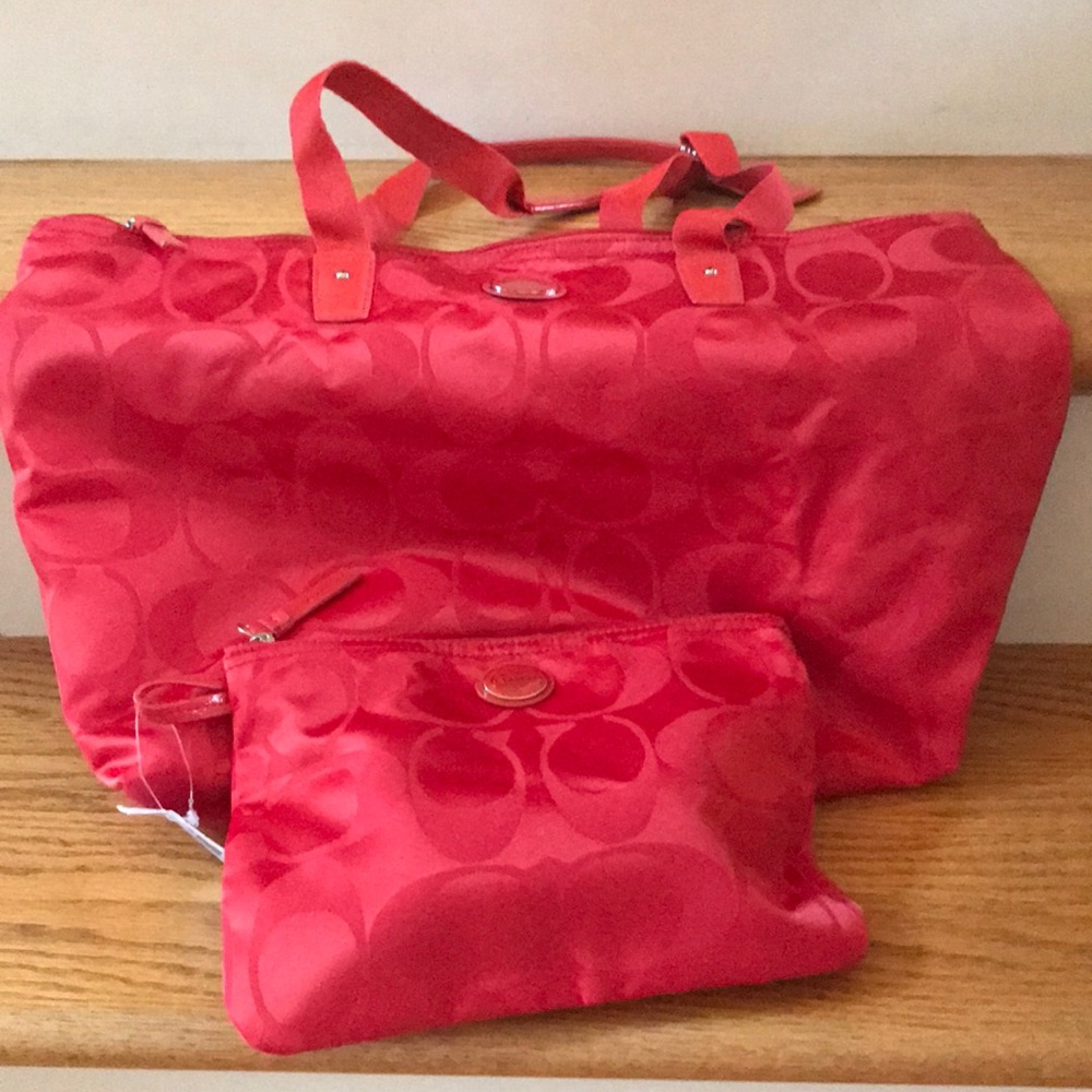 Coach nylon weekender tote vermillion, NWT